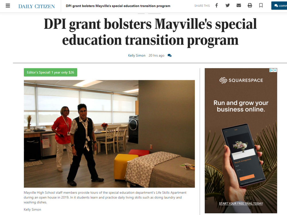 News Article - Special Ed Transition Grant