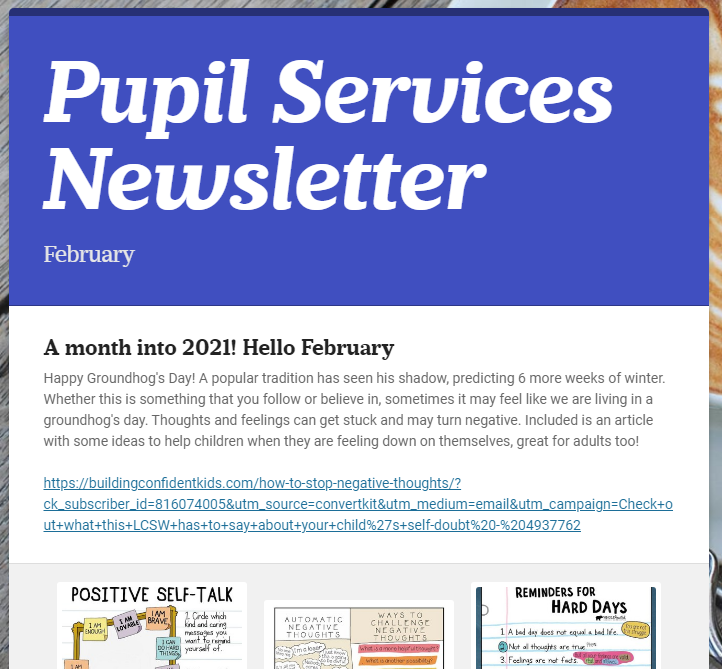 Pupil Services February Newsletter Image
